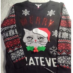 Women's XXXL (3XL) Ugly Christmas‎ Sweater Cat "Whatever" Graphic (Sz 42)